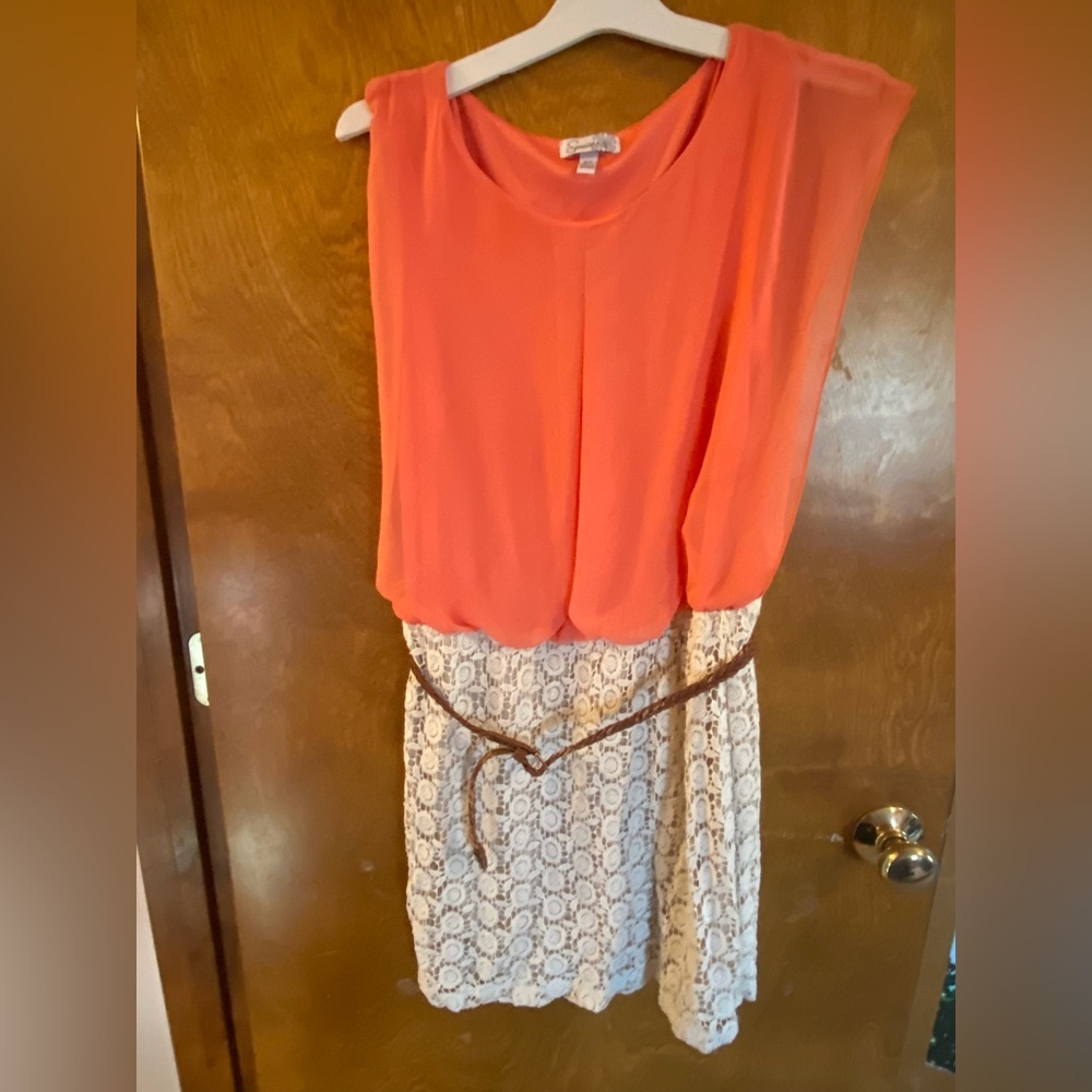 Speechless Coral and Cream Lace Dress